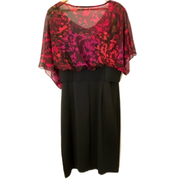 Robbie Bee vintage floral midi dress size 10 sheer overlay stretch belted pretty - Picture 2 of 10